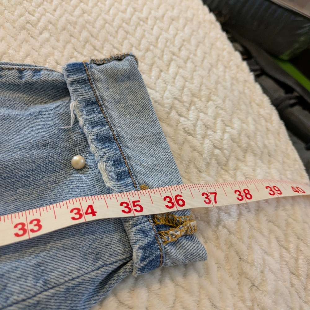 Bershka Light Blue Distressed Boyfriend Jeans: the booty jean w/ Pretty Pearls - Picture 9 of 15
